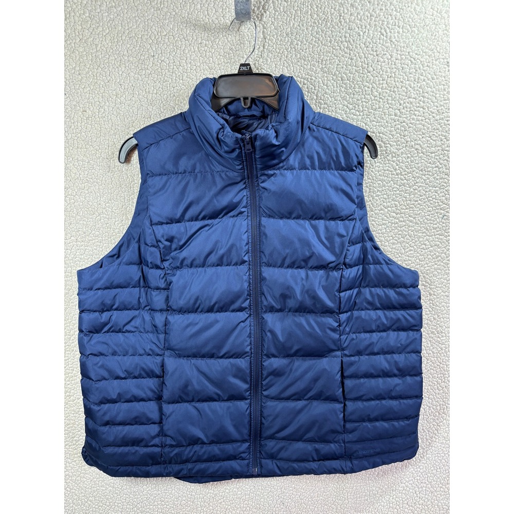Lands End Women Down Puffer Vest 1X 16W-18W Navy Blue Full Zip Quilted